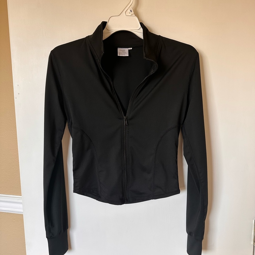 Black Bomber Jacket with Collar and Long Sleeves